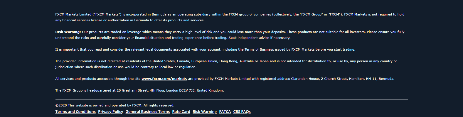 FXCM regulatory info FXCM regulatory info